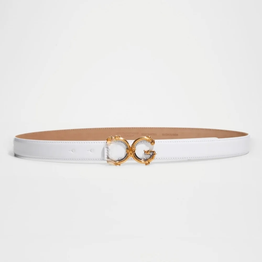 DOLCE & GABBANA Baroque Logo Leather Belt In White Calf Leather - Picture 3 of 13
